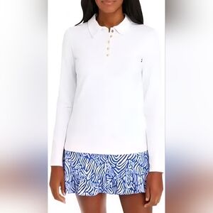 Lilly Pulitzer Womens Frida Scalop Long Sleeve Polo Size XS
